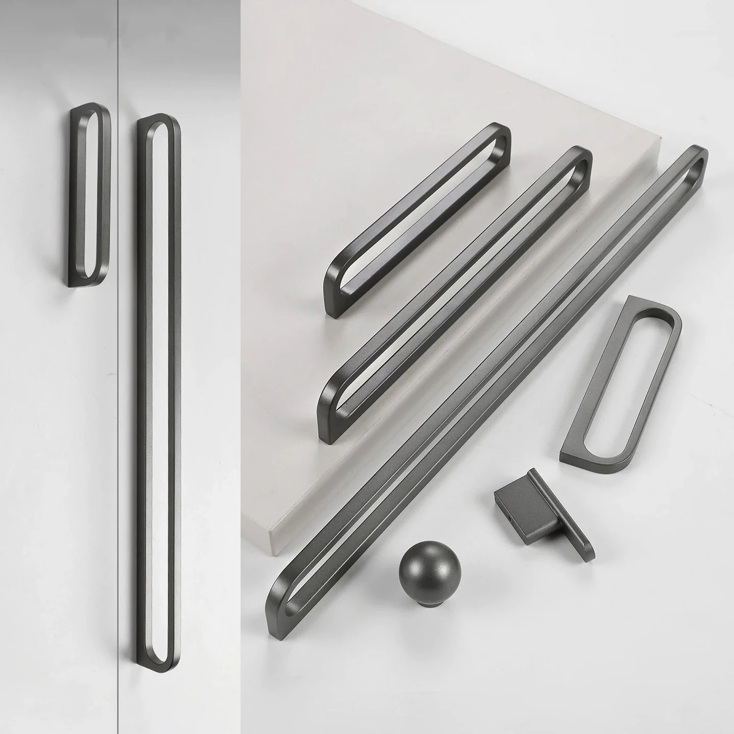 Minimalist Gun-grey Hollowed-out Handles, Small Handles for Wardrobe Doors Cabinets Drawers, Furniture Hardware Accessories