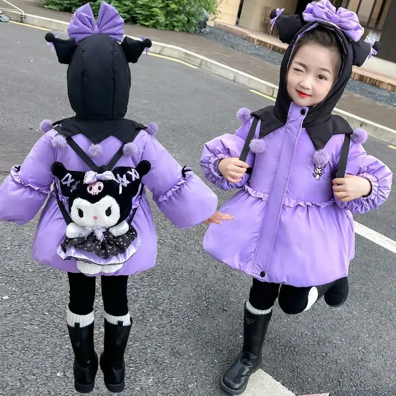 Sweet My Melody Anime Kawaii MINISO Ins Fashion Long Sleeve Warm Coat Cute Kuromi Hooded Jacket Clothing Gifts for Kids