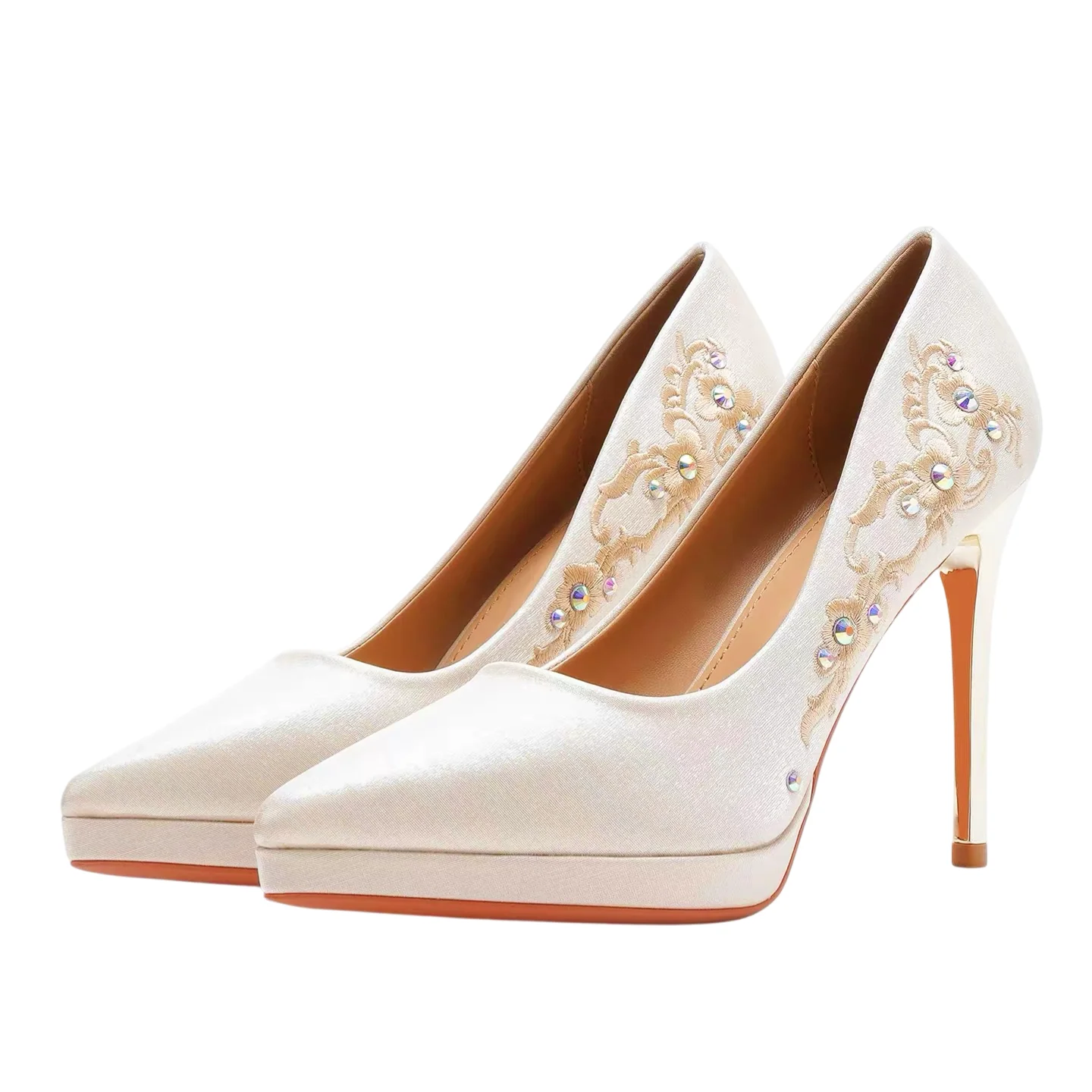

Bloomsteps designed high heels, thin heels, champagne-colored handmade embroidery, light luxury Xiuhe dress, two-wear bridal wed