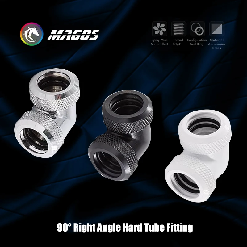 Computer Dual Way 90° Hard Tube Fitting Right Angled Elbow for OD14mm PMMA PETG Metal Pipe Hand Compression Connecting