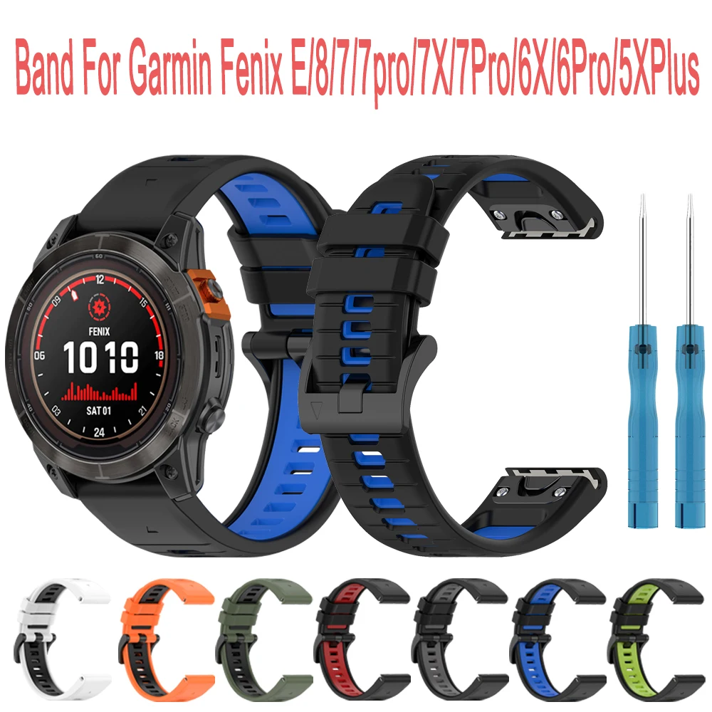 ガーミンフェニックス用のツートンカラーのクイックフィットストラップ,通気性のある屋外バンド,22mm, 26mm, 51mm,e 8,7,7x,6x,5x,7 pro,7x pro