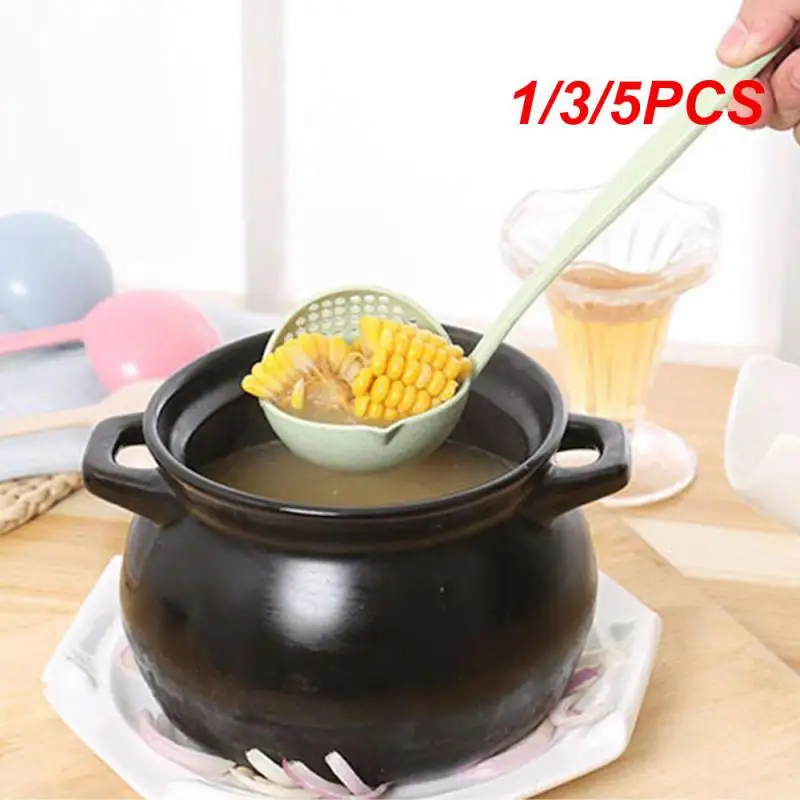 Soup Spoon Ladle Silicone Pot Spoons With Long Handle Spoon Cooking Colander Wheat Straw Soup Spoon Kitchen Accessories