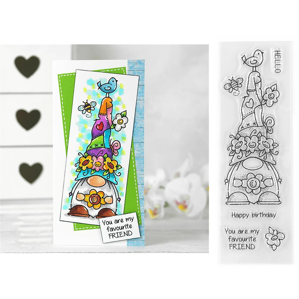 Cute Gnome Clear Stamps For Card Making Happy Birthday Thank You Sentiments Mushroom Butterfly Stamps For Scrapbooking