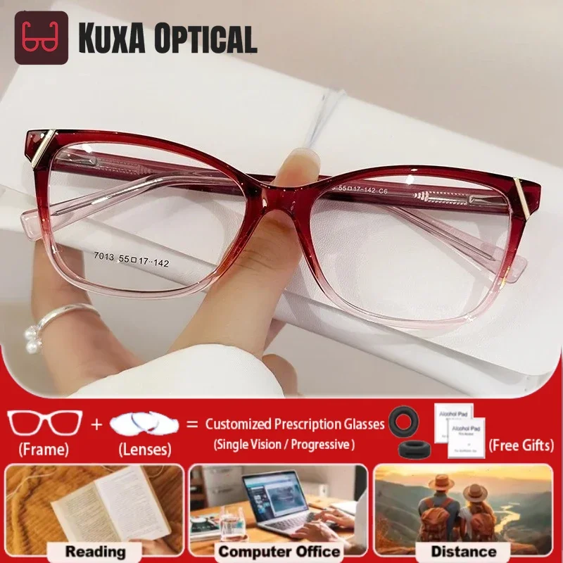 

KUXA модные фотохромные оптические очки «кошачий глаз» для близорукости, женские очки с синим светом, прогрессивный компьютер по рецепту, Рождество
