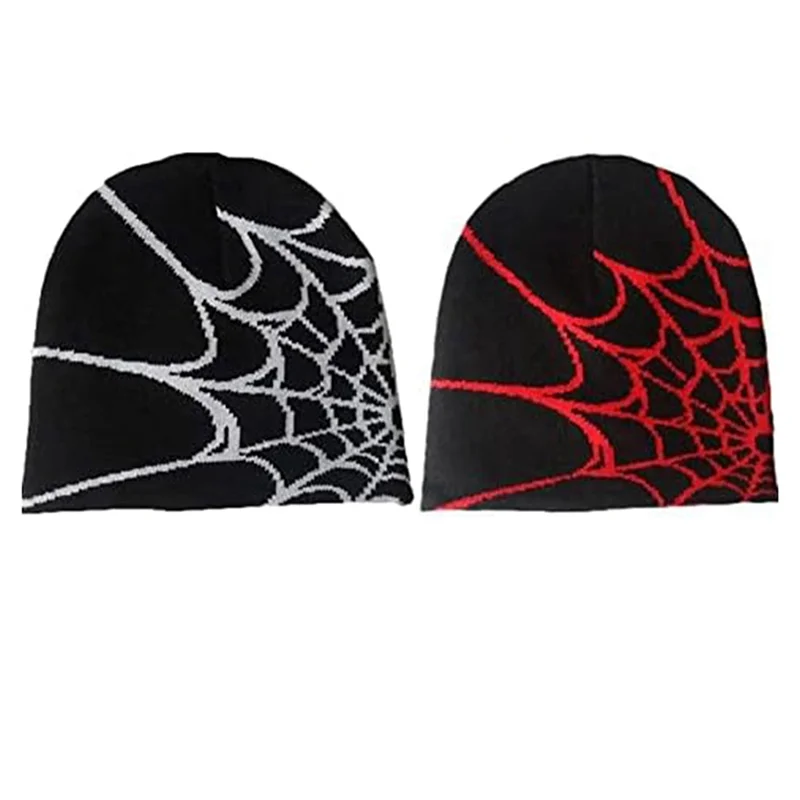 ABJT-Women Beanie Winter Warm Beanies Men Casual Skullies Outdoor Y2K Gothic Spider Pattern Wool Acrylic Knitted Hat A Durable