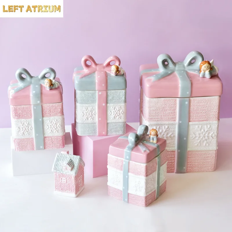 Pink girl heart ceramic sealed jar Home storage jar Creative cute angel storage jar decoration wedding Valentine's Day gift
