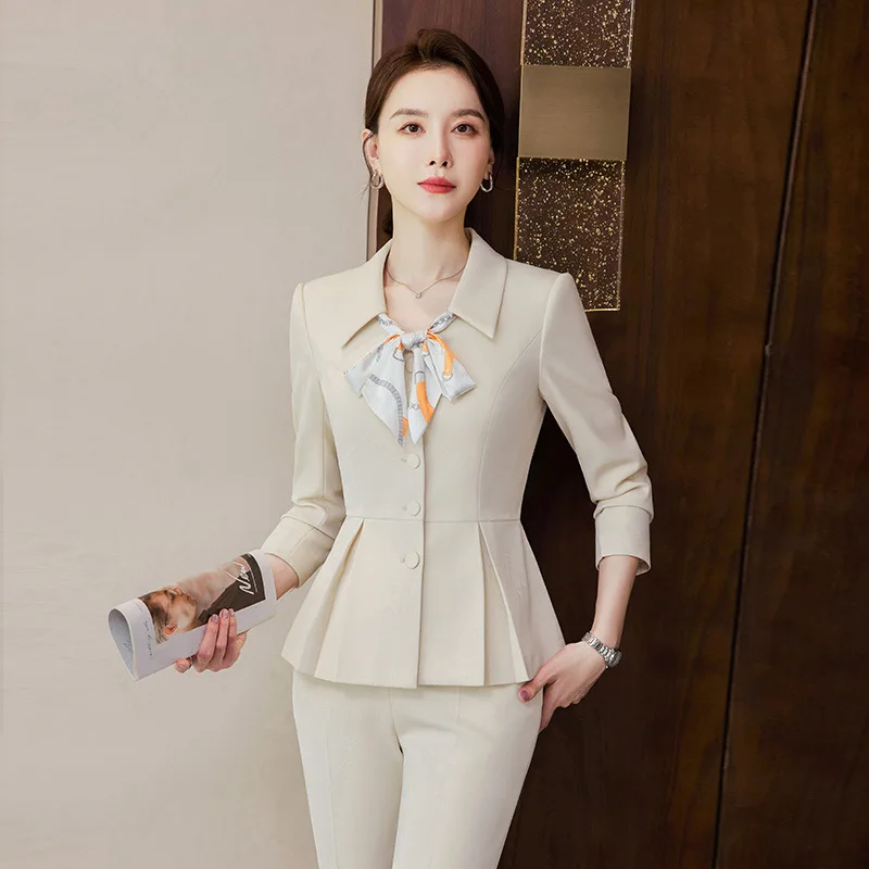 2024 neue Frühjahr Weibliche Elegante frauen Rock Anzüge Apricot Marineblau Blazer + Hosen Bussiness Jacke Büro Dame 2 stück Set