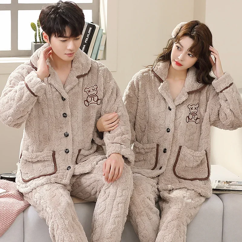 

Pajama Large Size 6Xl Man Warm Winter Lovers Nightwear Sleepwear Night Outfit Flannel Pajamas Set Thick Nightwear Long Sleeve
