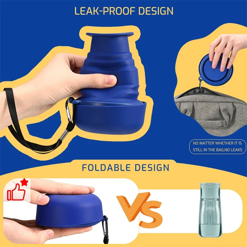 Foldable Leak-proof Pet Water Bottle Bowl, Large Capacity, Dog Feeder, Food Cup, Portable, Outdoor Drinking Bowl, 500ml