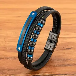 XQNI Charm Bracelet For Men Stainless Steel Magnetic Clasp Braid Rope Leather Bracelets & Bangles Male Accessories Jewelry