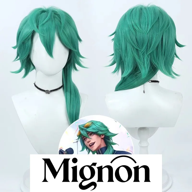 

Mignon HEARTSTEEL Ezreal cosplay wig jade green layered spikes Halloween gift