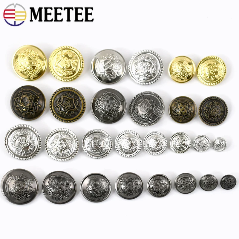 10Pcs Meetee 12-30mm Metal Button Antique Hollow Copper Down Jacket Coat Shank Buttons Jeans Clothes Decoration Buckle Accessory