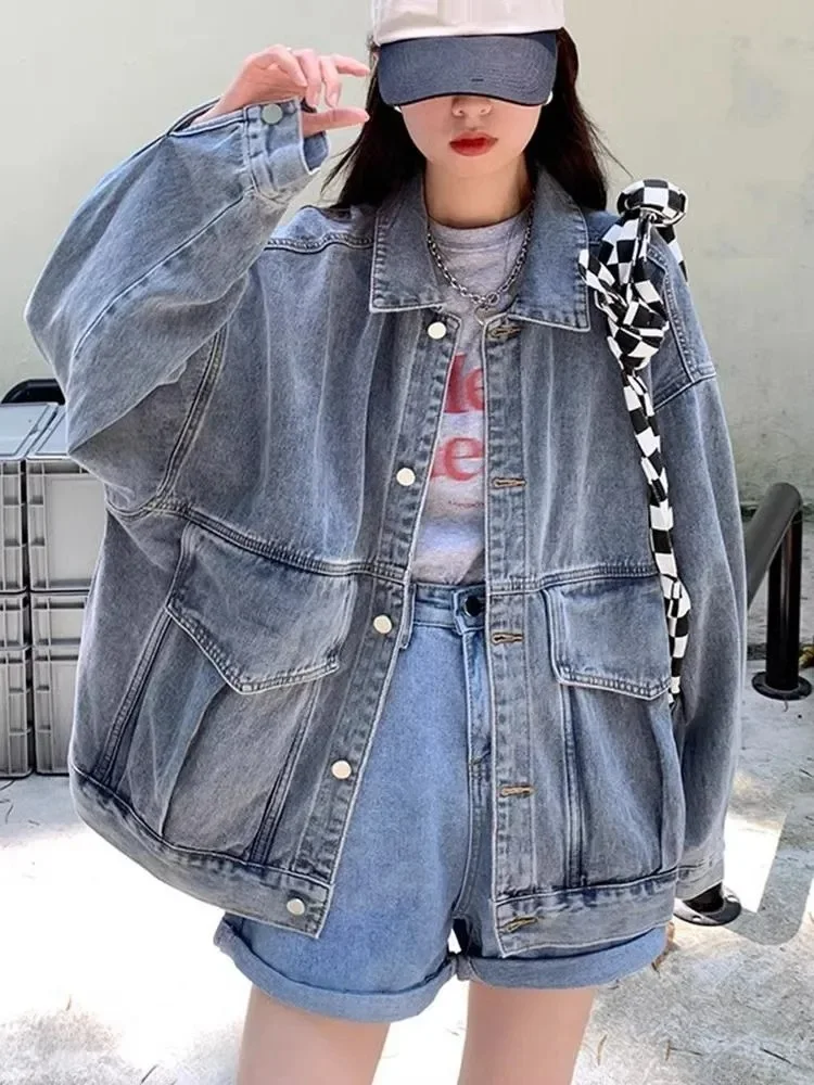 Plus maat 5XL 140 kg herfst denim jassen voor dames streetwear oversized jassen losse uitloper