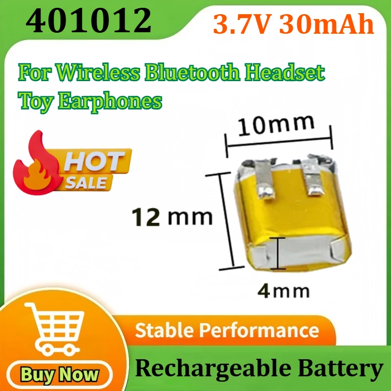 

401012 3.7V 30mAh Replacement Battery Cells for Wireless Bluetooth Headset Polymer Li-Ion Battery for Toy Earphones
