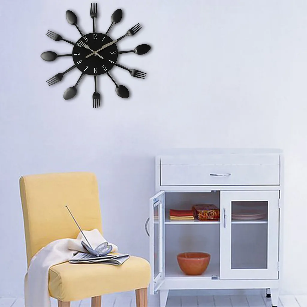 New Home Decorations Stainless Steel Cutlery Clocks Knife And Fork Spoon Wall Clock Kitchen Restaurant Home Decor