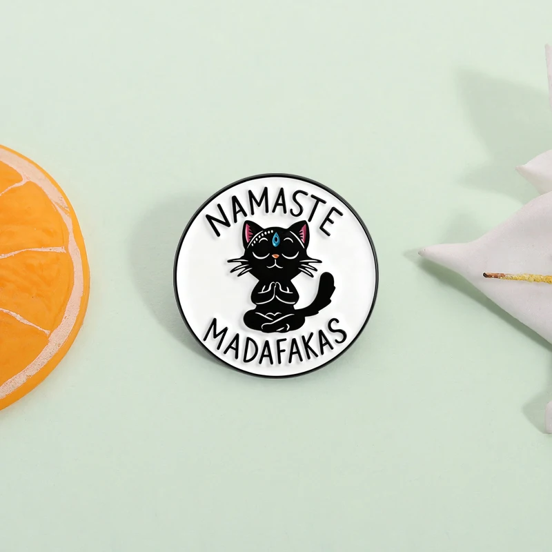 Namaste Madafakas Enamel Pin Funny Yoga Zen Black Cat Animal Brooch Lapel Badge Jewelry Gift for Yogis Cat Lovers Friends view 3