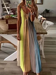 Summer women's long skirt, slim fit, colorful suspender skirt, gradient new printed women's dress
