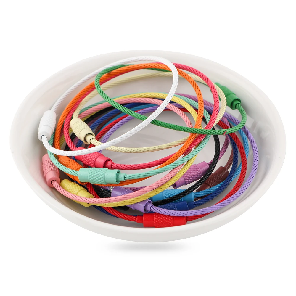10pcs/lot Stainless Steel Wire Keychains Colorful Round Cable Loop Screw Lock Rope Rings For DIY Keyrings Key Chains Accessories