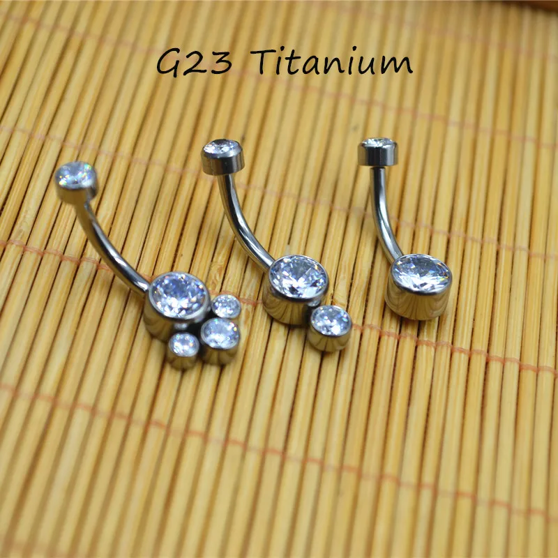 Lot10PCS Body Jewelry-G23 Titanium Round CZ Smart Navel Belly Button Body Piercing 14Gx10x4/6mm Navel Curve Barbells Belly Rings