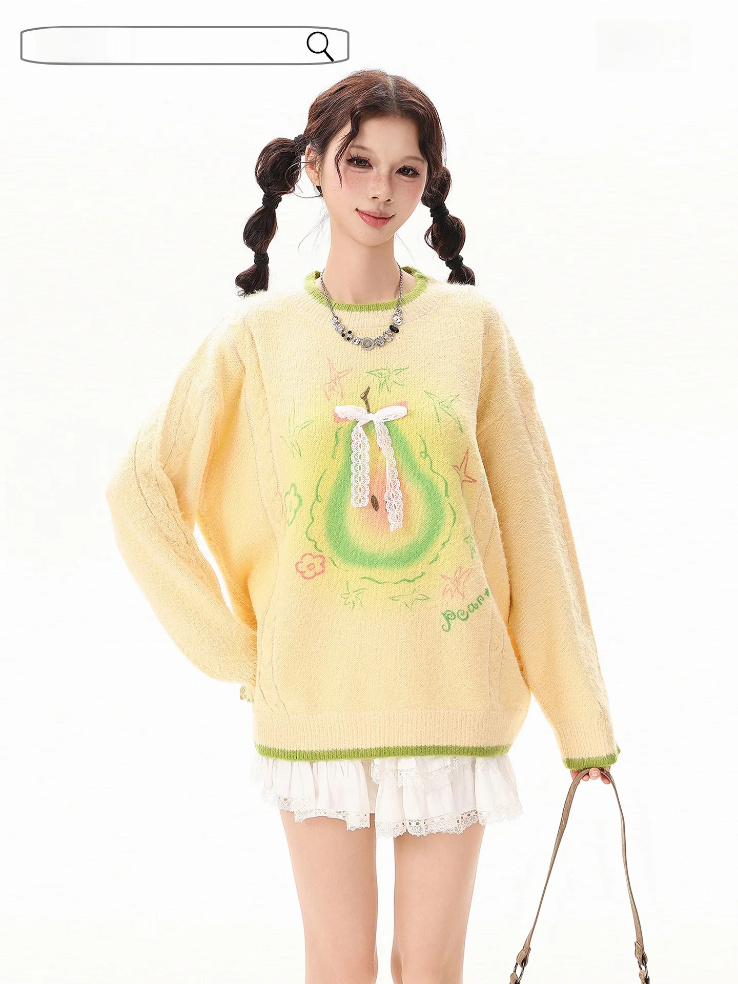 

Новый женский повседневный вязаный свитер с кружевным узором и узлами, свободного кроя, с круглым вырезом, длинными рукавами, термо, весна 2026