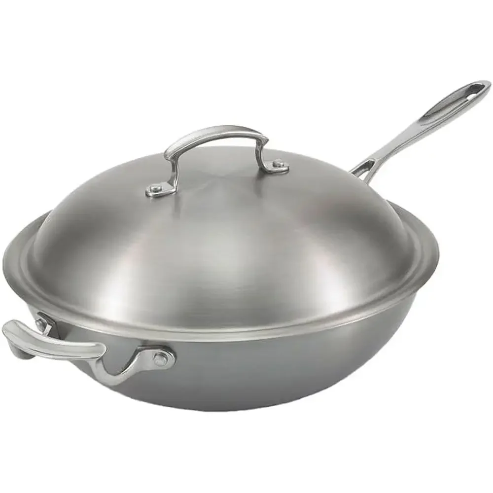 12-Inch 5.19 Qt Display Cookware, 3-Ply Stainless Steel, Mirror Finish Handle, Suitable for Gas, Electric, and Induction Cooking