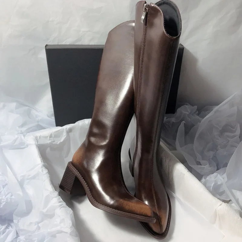 

Hot Selling Retro Style Boots with Simple Pointed Tips Versatile High Heels V-mouth Side Zipper Slimming Boots Zapatos De Mujer