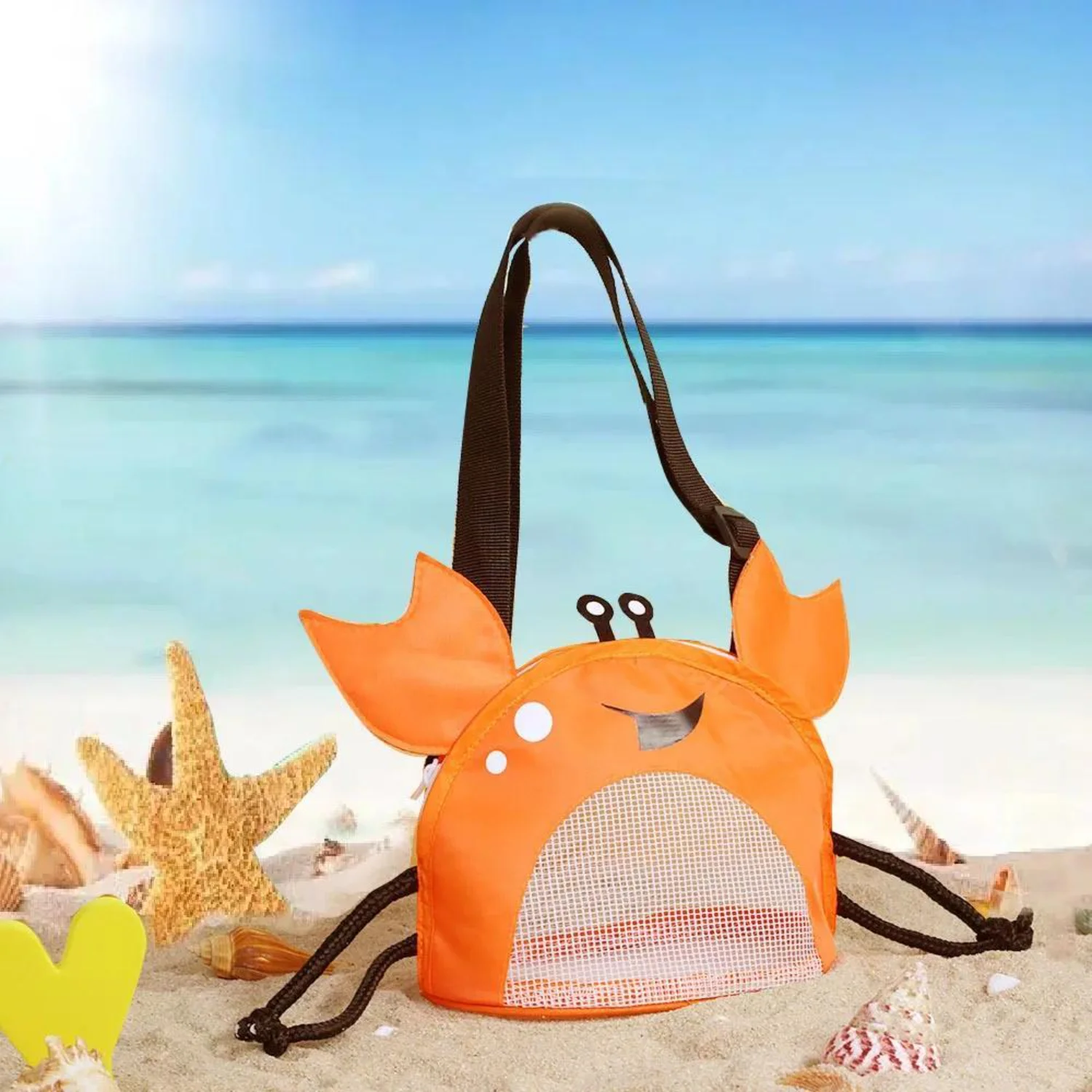 

Симпатичная пляжная сетчатая сумка Crab — ракушка, игрушка, сборщик песка!