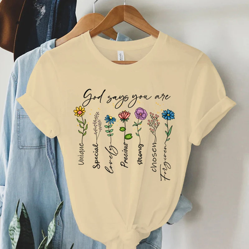 God Says You Are Unique Print T Shirt Women Gospel Music Fashion Streetwear Tops Vintage Religion Faith Christian Tees Tshirt