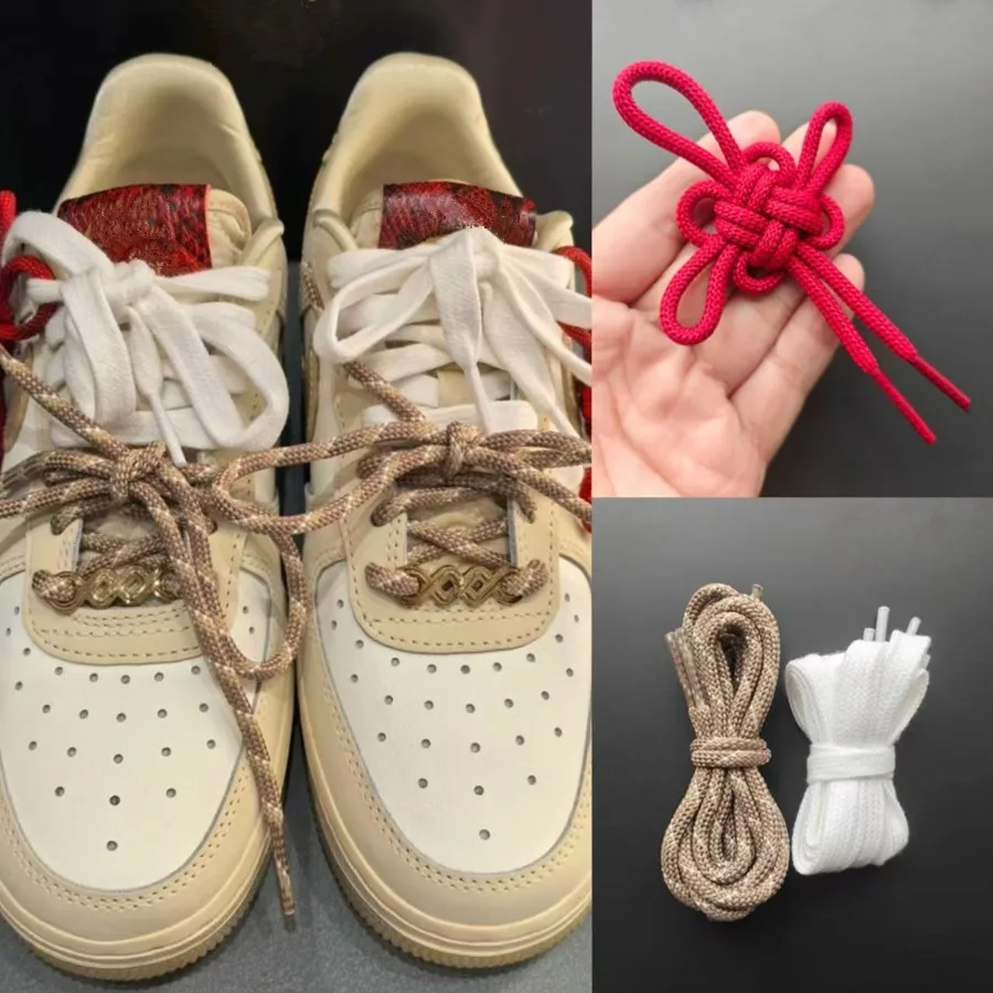 

Brown Gray Round Shoelaces Gold Snake Year Ring Shoe Buckle Chinese Knot Pendant Accessories DIY Sneaker Sports Casual Sshoes