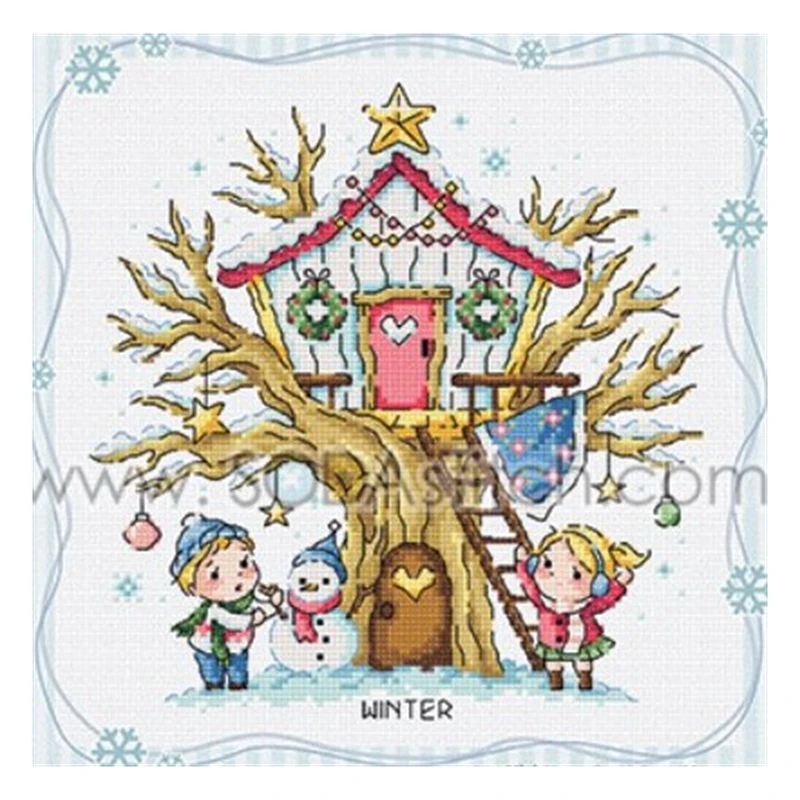 

The cross-stitch set of Four Seasons Tree House Winter 28ct, 18ct, 14ct and 11ct can be selected from the printed fabric hand-em