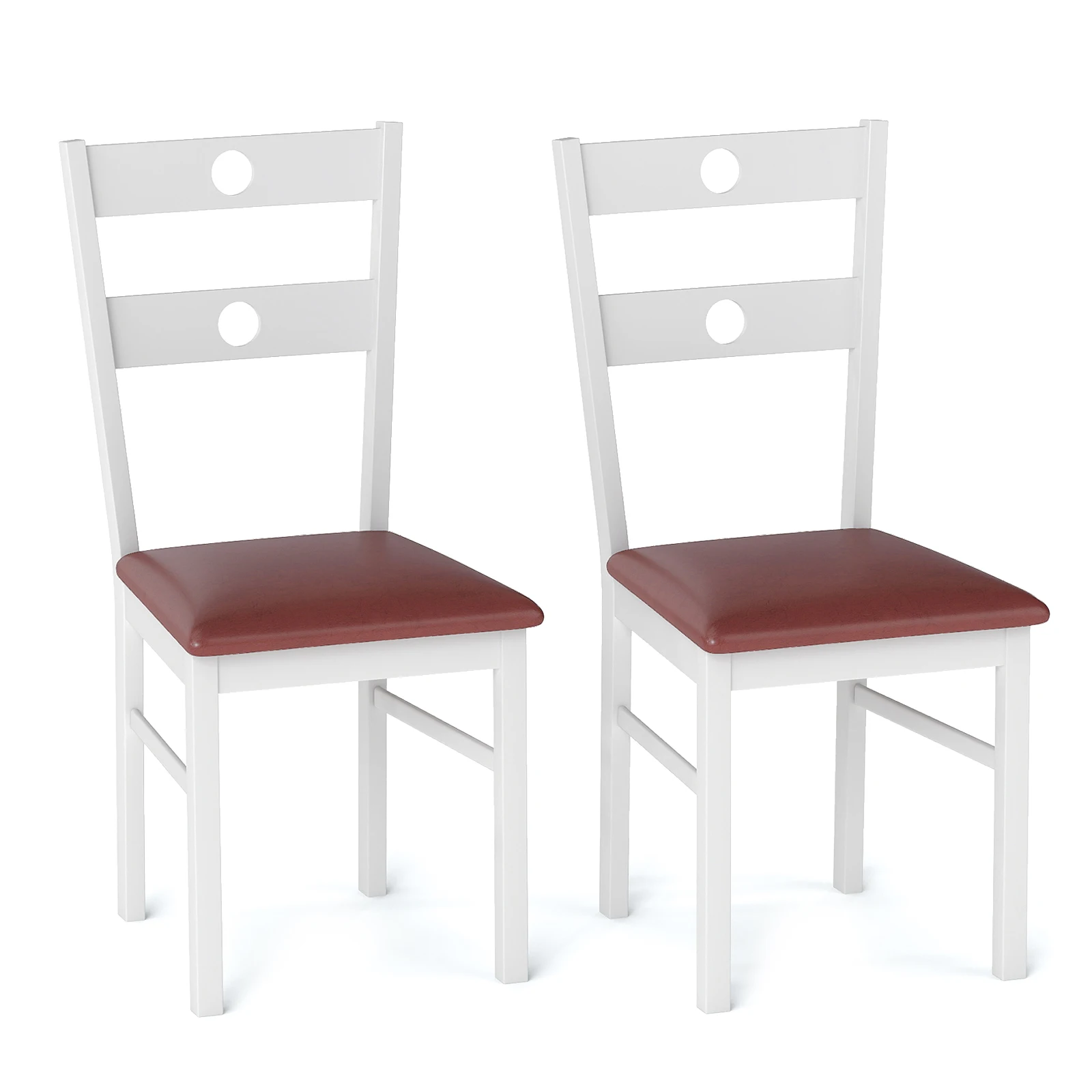 

Wood Dining Chairs Set of 2 w/ Rubber Wood Frame, Padded Seat & Slatted Backrest