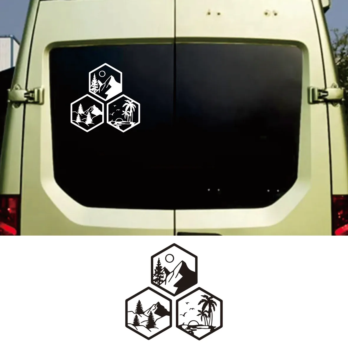 Adesivos de carro de viagem de montanha e sol especialmente projetados: decoração de vinil para campistas, autocaravanas e interiores de van
