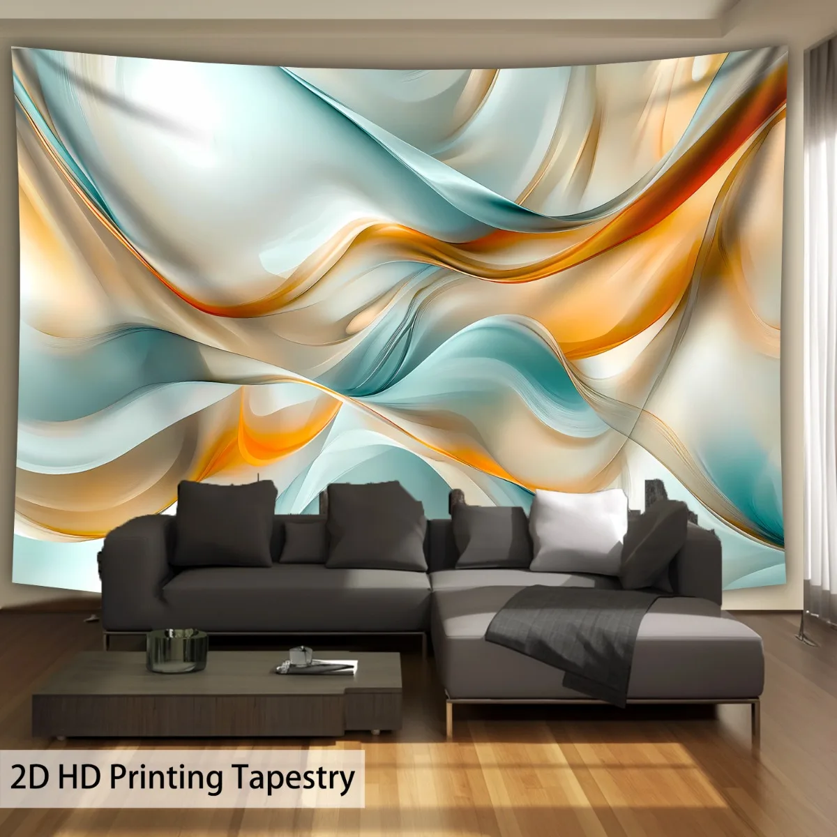 Large Abstract Blue Wave Gradient Tapestry Wall Art Modern Scandinavian Flowing Wallpaper Decoration for Living Room Home Decor