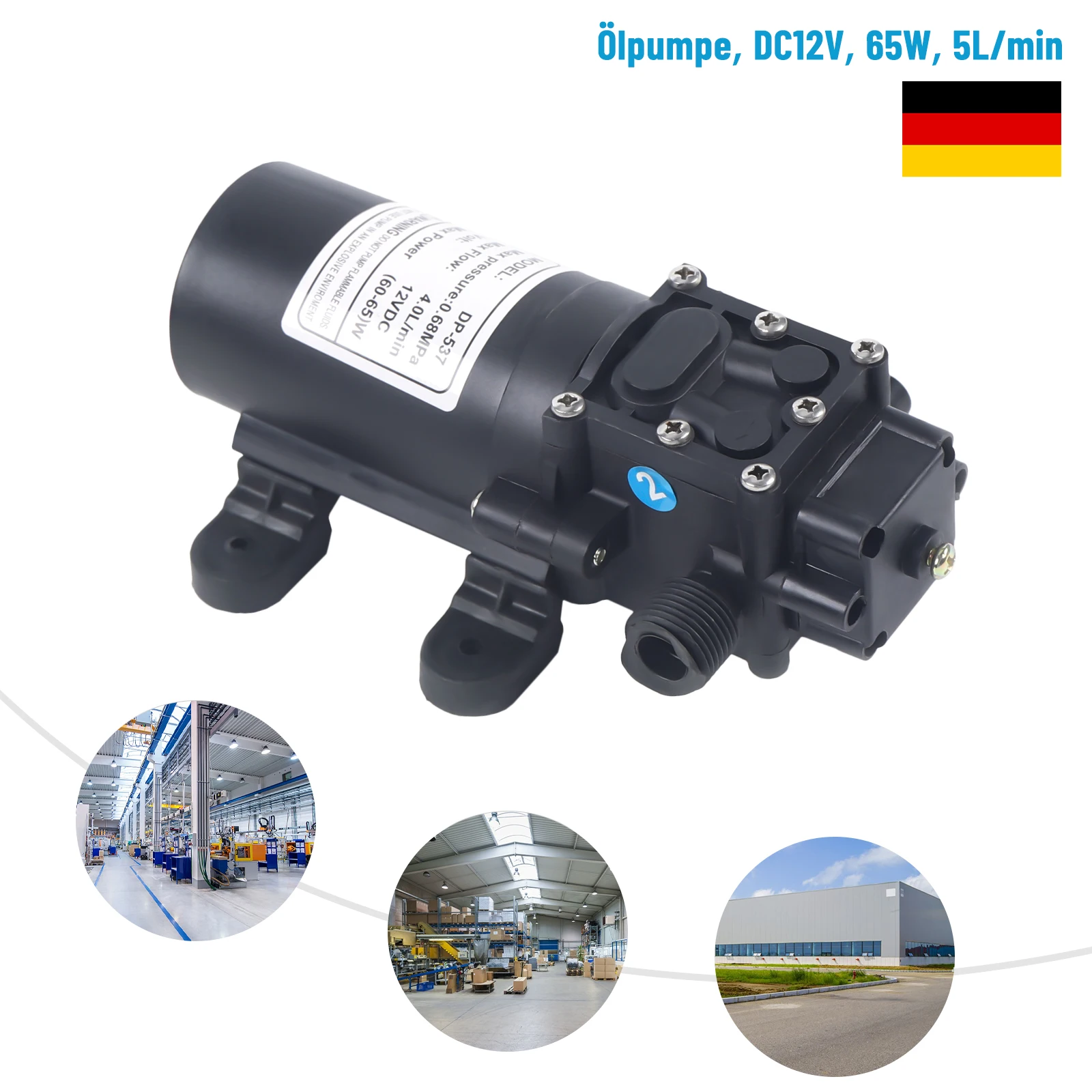 DC12V Membran-Wasserpumpe 4L/min Selbstansaugende Pumpe 60W mit Überhitzungsschutz 3 Schlauchgrößen Gummibasis für Wohnmobil Wohnwagen Marine Sprühgerät