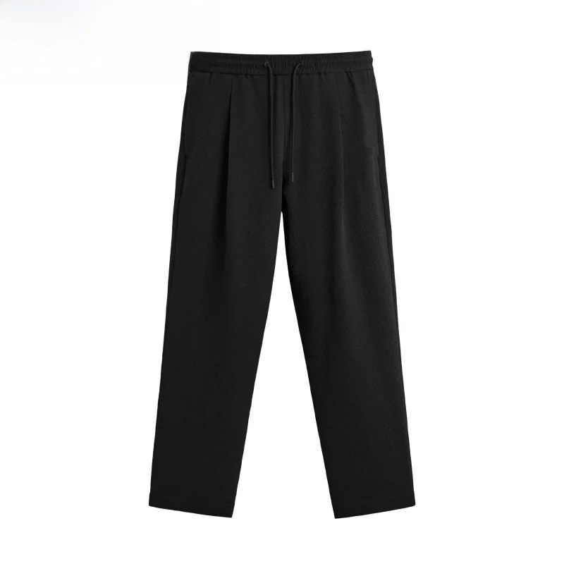 

New Summer Men's Casual Loose Elastic Waist Bubble Cloth Pants Straight Leg Pants Versatile Folded Design Youthful Energy Sle