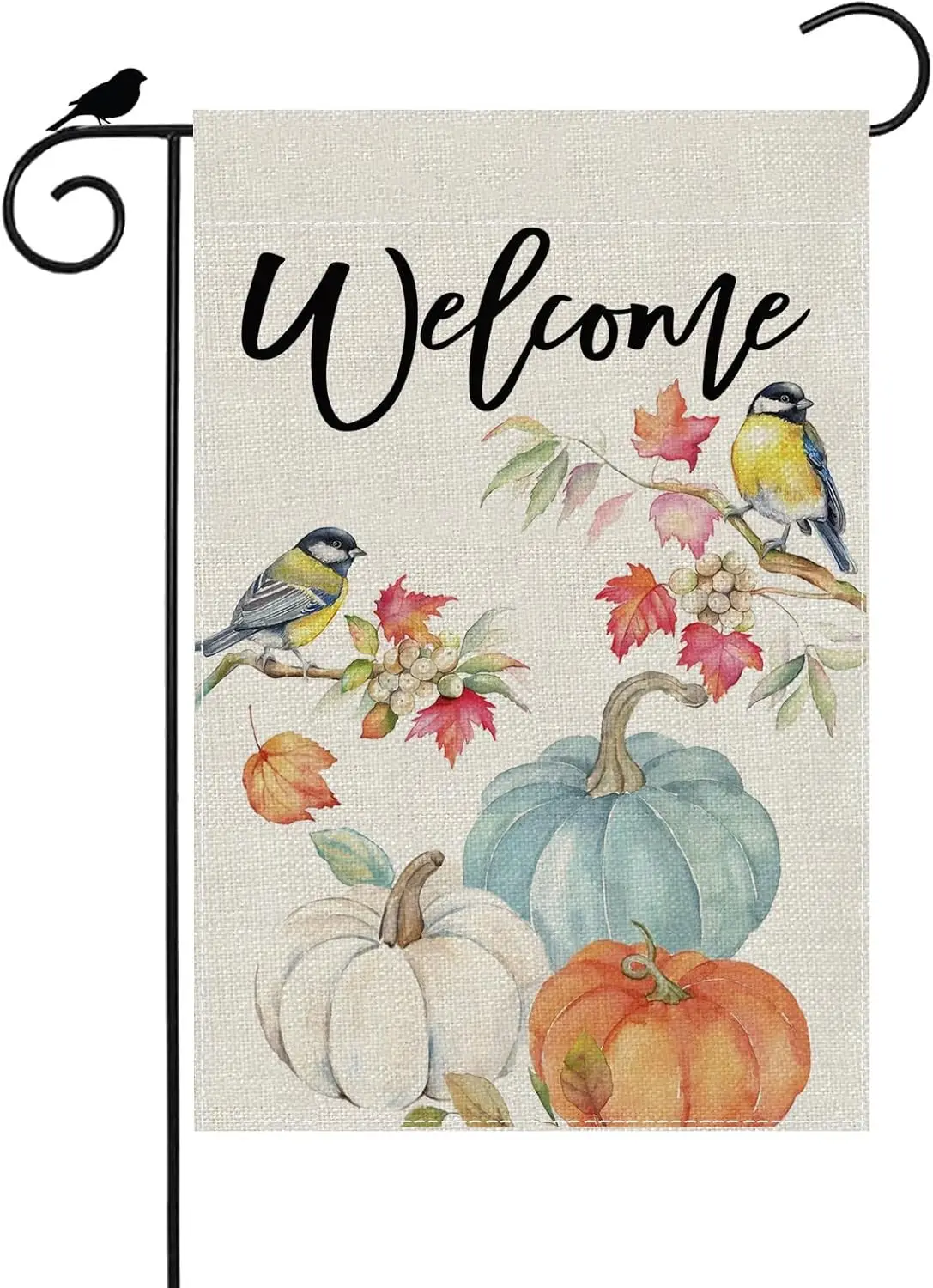 Cardinal Bird Fall Pumpkin Garden Flag Thanksgiving Small Burlap Vertical Double Sided Outside Autumn Yard Holiday Outdoor 12x18