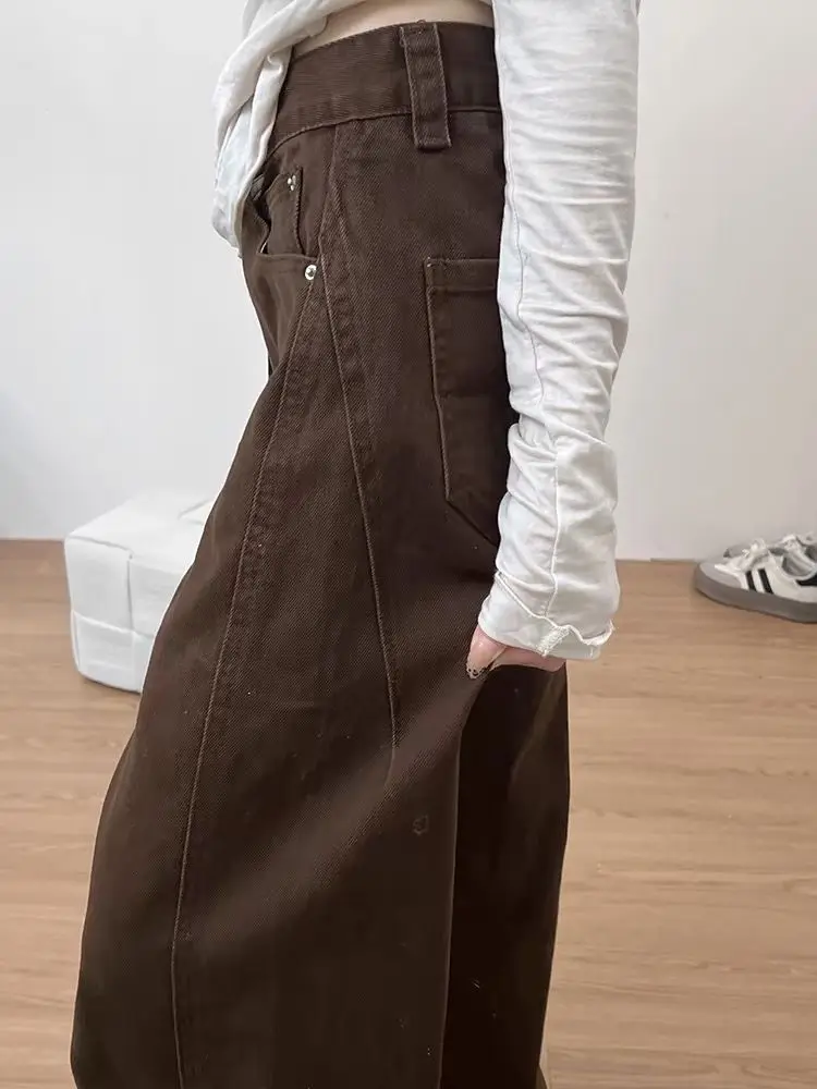 

High Waist Wide Leg Jeans Women's Casual Sle Knife Coffee Color Vintage American Retro Slimming Drapey Versatile Denim...
