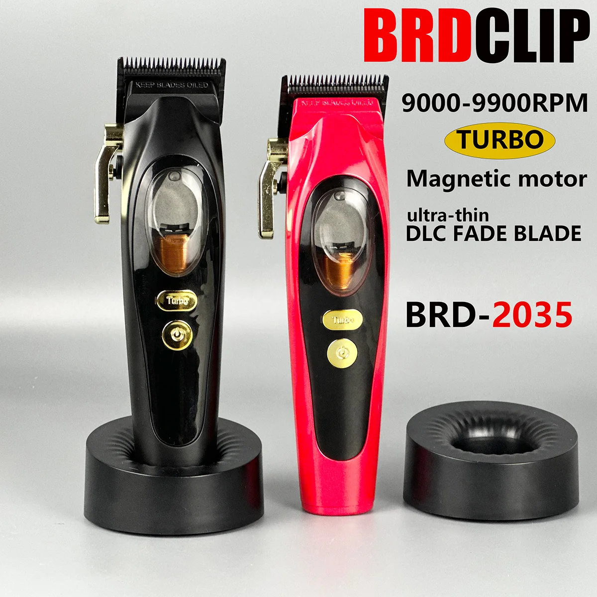 

BRDCLIP 9900RPM Professional Hair Clipper DLC FADE Blade Magnetic Motor Hair Cutting Machine Base Charger Barber Trimmer BRD2035