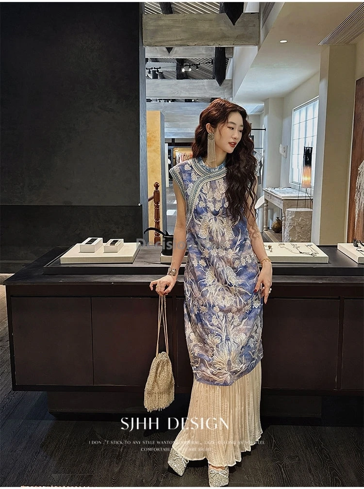 

2025 new chinese style printed qipao daily improved casual fashionable qipao ethnic style literature art vintage women's garment