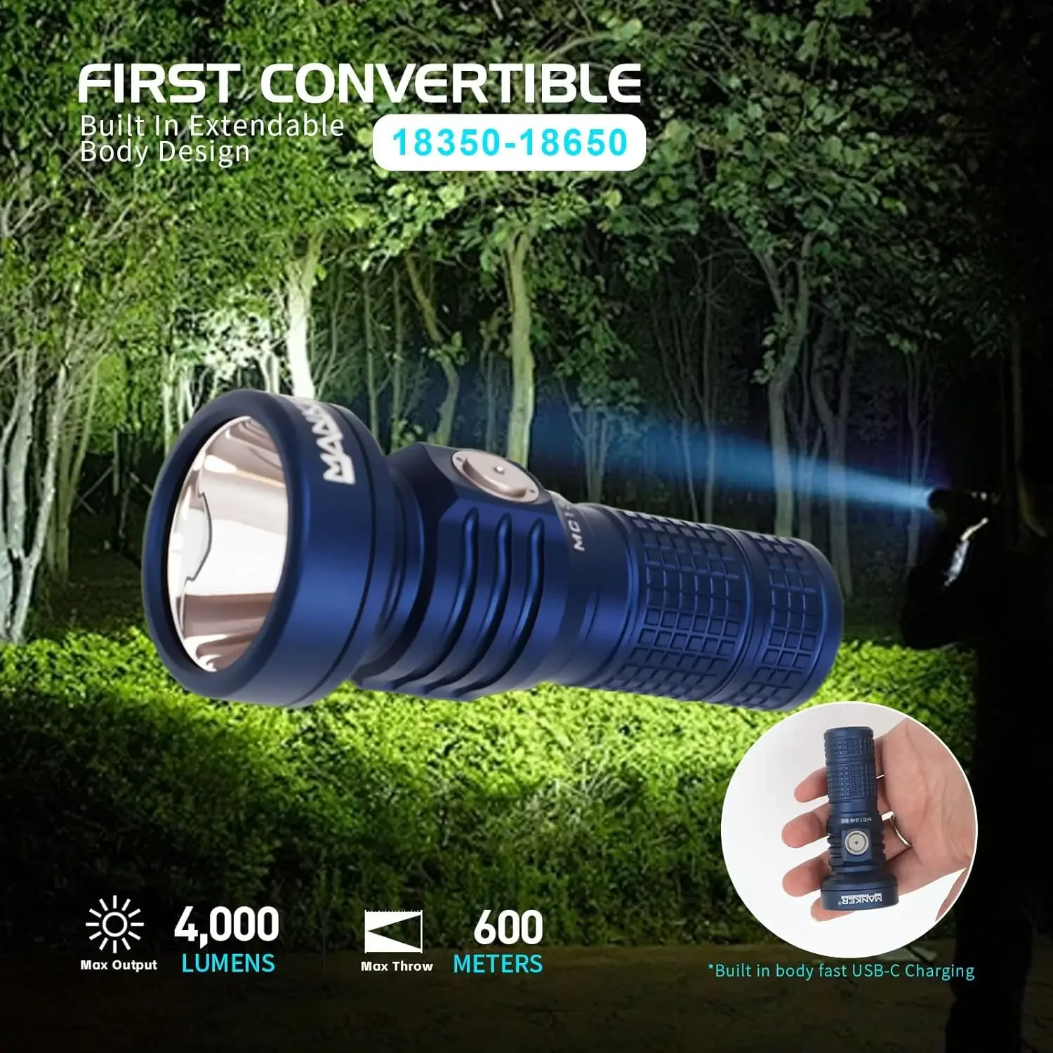 Manker MC13 II SE USB Rechargeable Tactical Flashlights High Lumens,Maximum 4500+lumens output,665 meters,