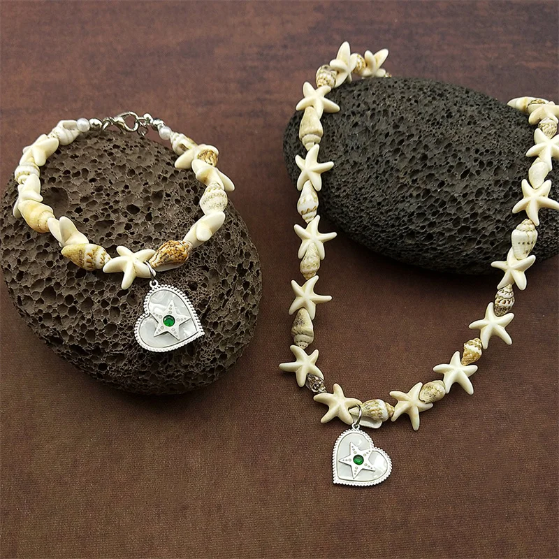 

Stainless Steel Bohemia Shell Flower Star Heart Shaped Pendants Necklaces For Women Girls Summer Bracelet Starfish Chain Jewelry