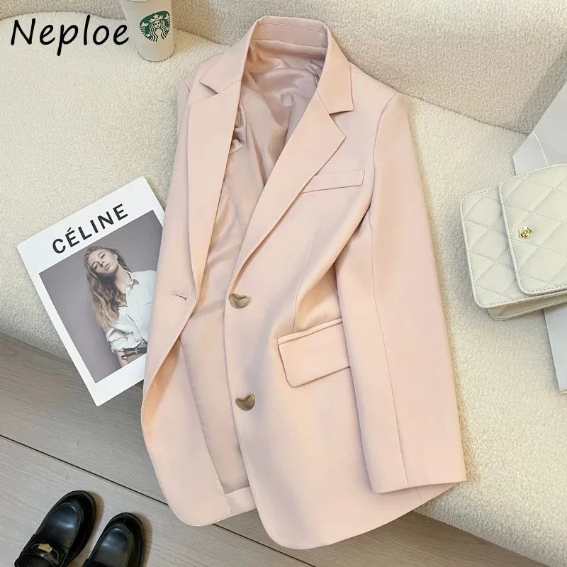 Neploe 2024 Early Autumn New Pink Jackets Notched Collar Single Breasted Tailored Coat Y2k Long Sleeve Loose Blazer Mujer