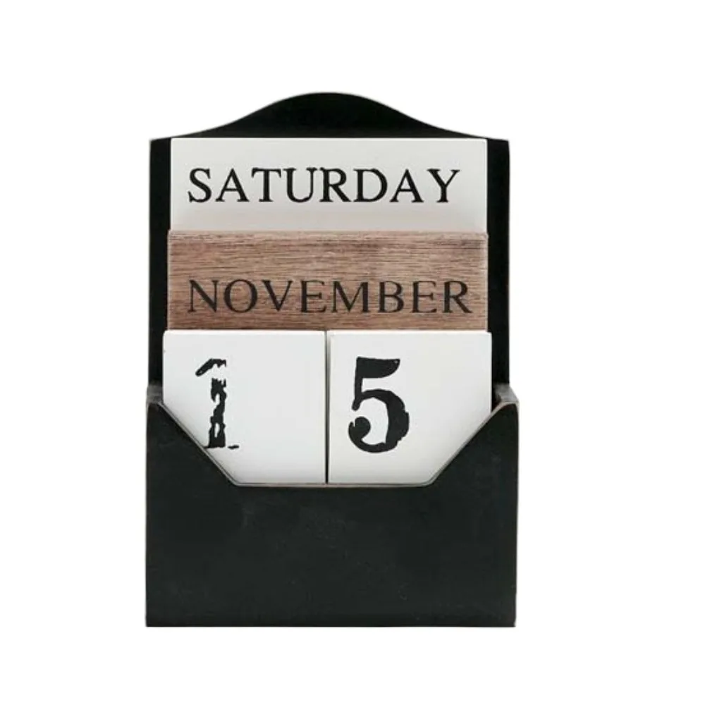 

Aesthetic Wooden Perpetual Calendar Manual Home Decoration Desk Calendar Ornament Reusable Black Date Display Ornament