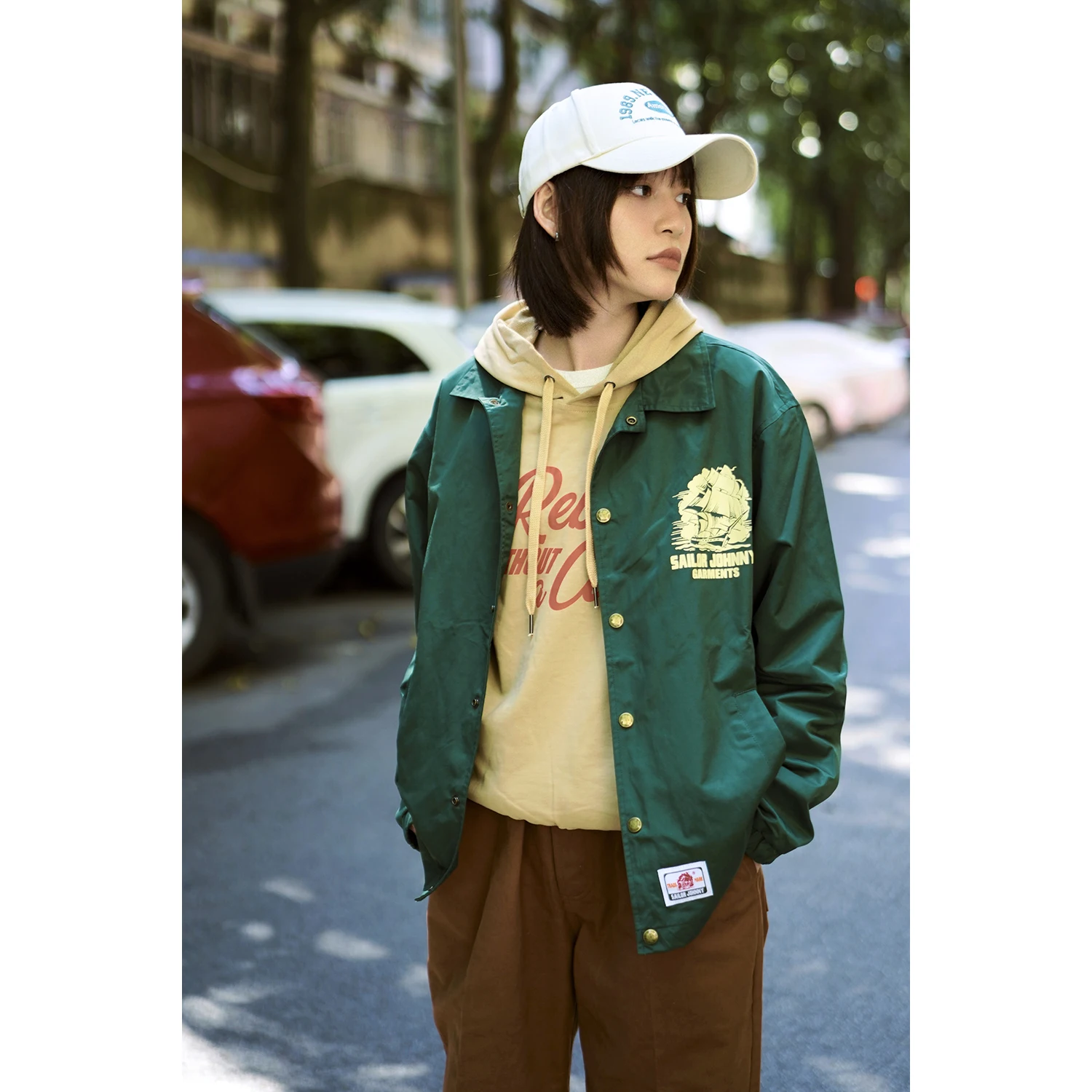 

Retro Colored Casual Print Commute High Sensation Mountain American Jaet Outerwear Sailor Johnny Loose Fit Cotton Pol...