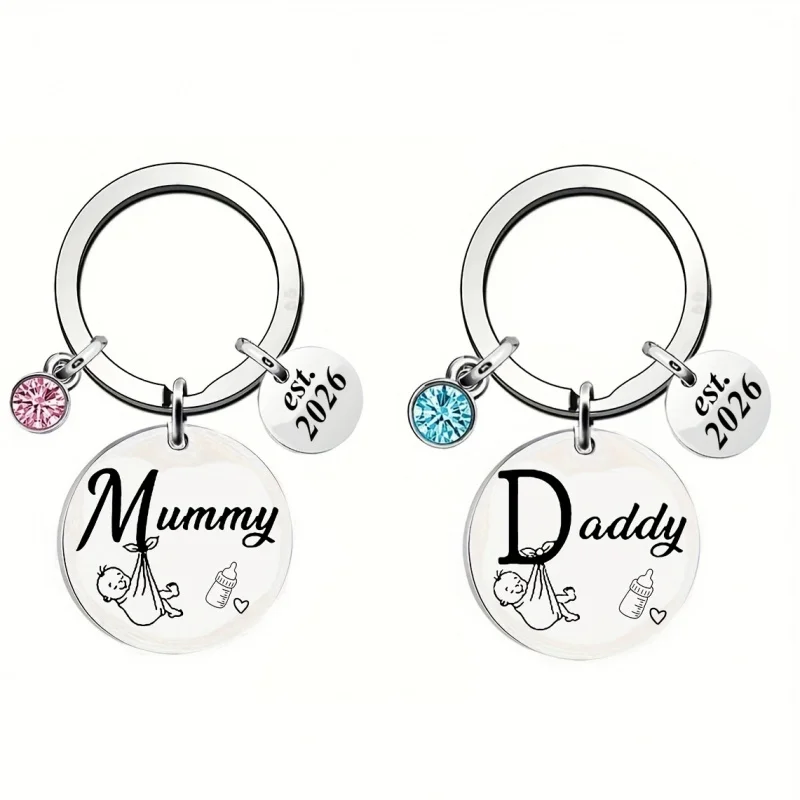 2pcs/Set Mummy & Daddy Est.2026 Keyring, Personalised Gift for New Parents, Mum and Dad Present