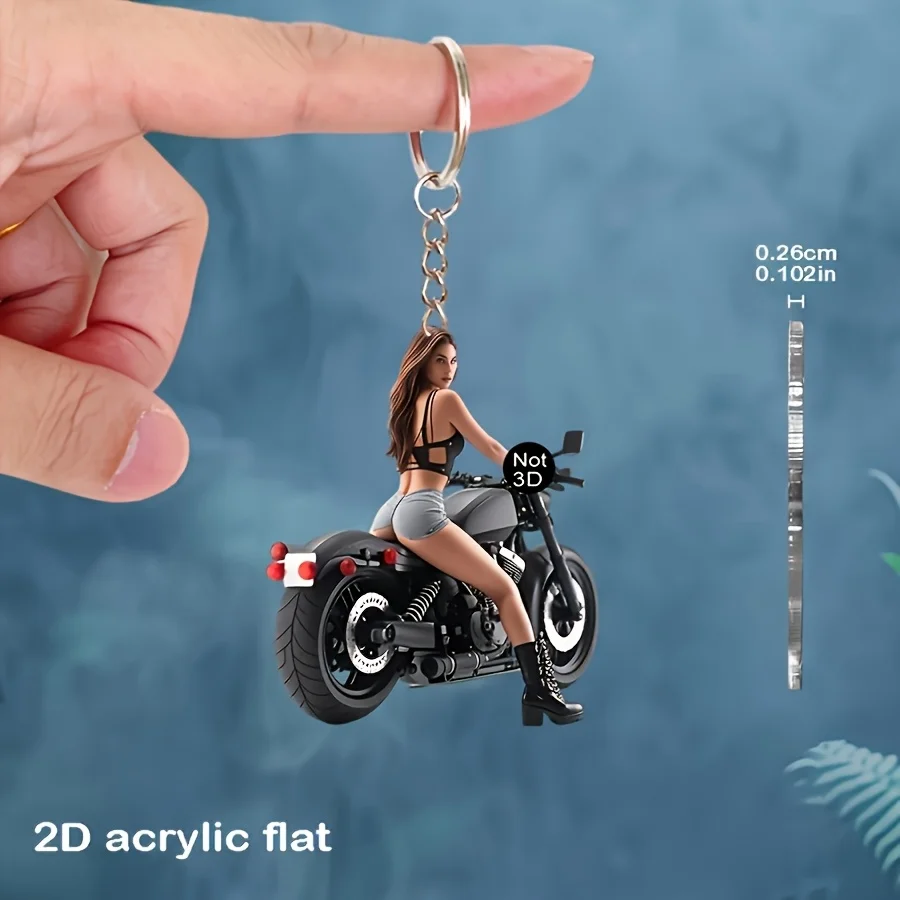 2D Flat Motorcycle Keychain for Women, Acrylic Keychain, Backpack and Cell Phone Charms, Car and Home Decor