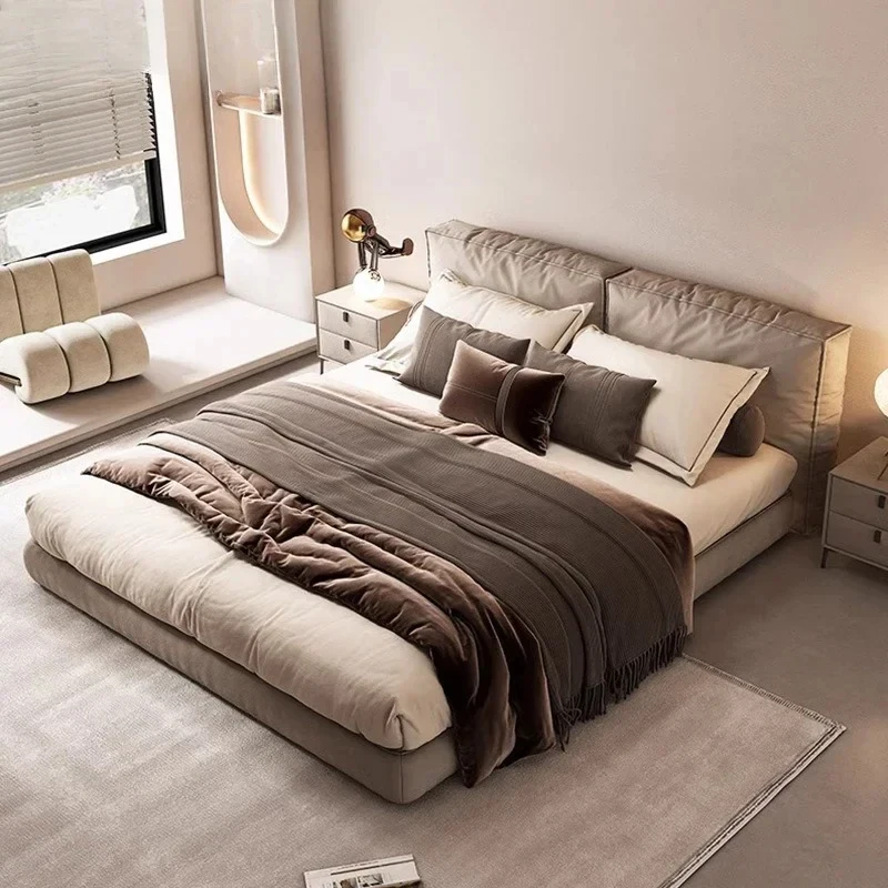 Fabric double 1.8M large master bedroom wedding bed Italian minimalist tofu block floor-to-ceiling