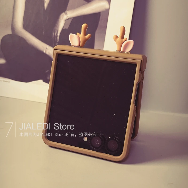 Antler ears Bracelet Strap Hinge Phone case For Samsung Galaxy Z Flip 7 6 5 4 3 flip6 zflip7 Cover