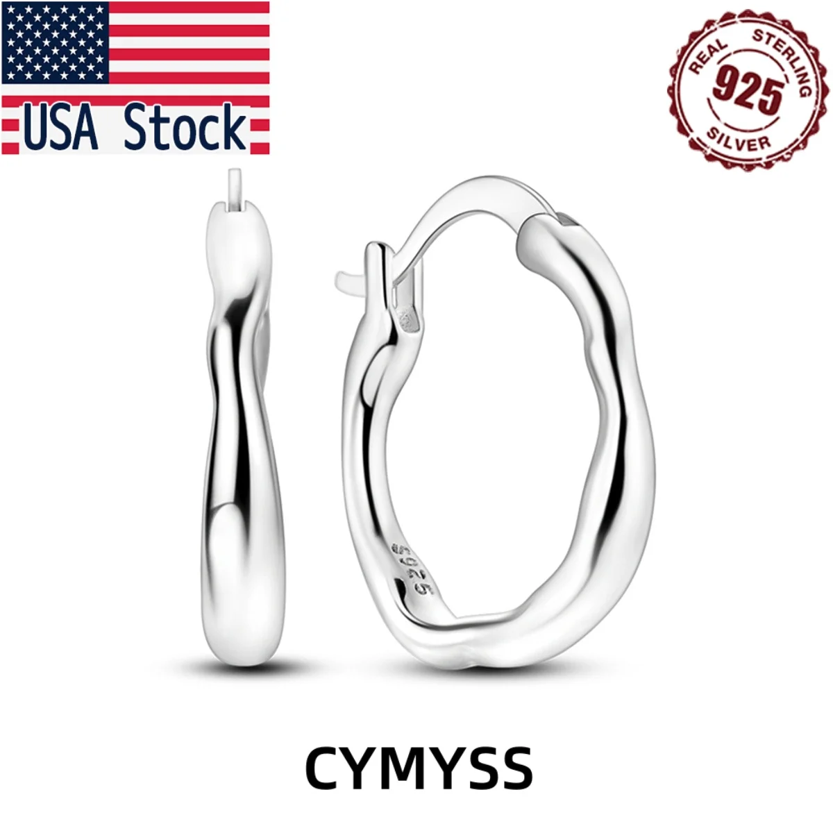 

CYMYSS 2025 S925 Sterling Silver Earrings Nail Rings Crystal Earrings women's Minimalist Style Liquid Geometric Earrings Jewelry