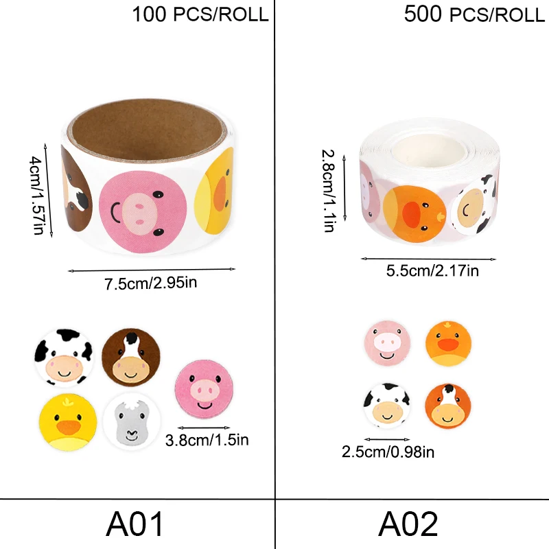 100/500Pcs Carton Farmland Animal Seal Label Pig Cow Chick Paper Craft Packaging Gift Sticker Farm Themed Birthday Party Supply